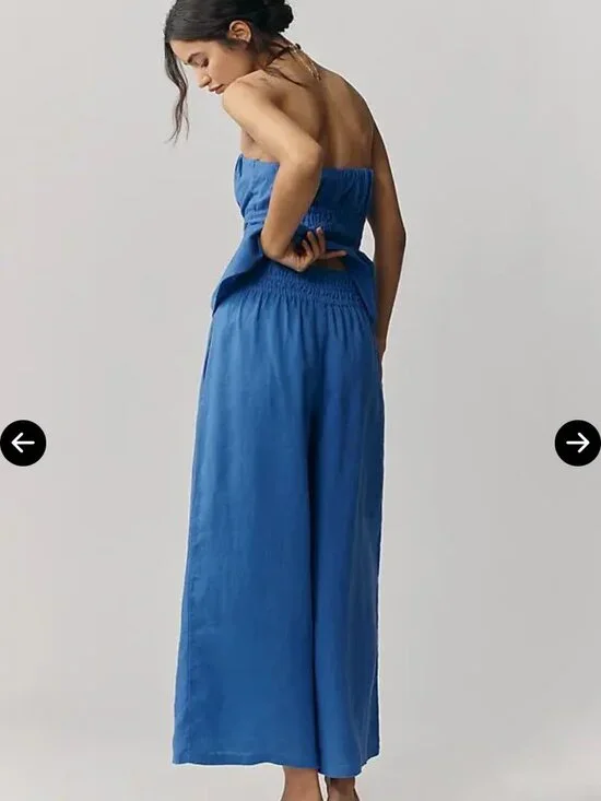 new ANTHROPOLOGIE linen pull on crop pants L large sapphire - Picture 2 of 2